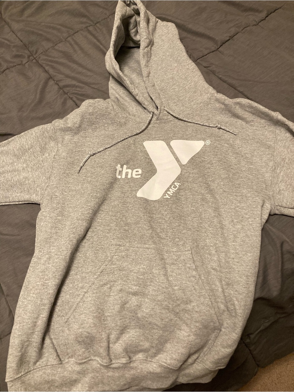 Gildan Gray Men's Hooded pull over sweatshirt with YMCA Logo